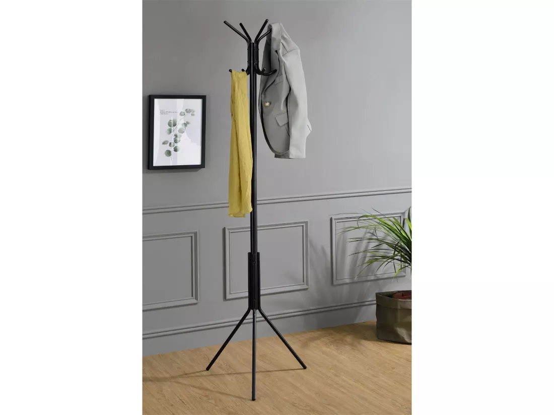 Porte-manteaux ARIST portant pour vêtements sur pied hauteur 174 cm avec 8 crochets, meuble d'entrée en métal laqué noir
