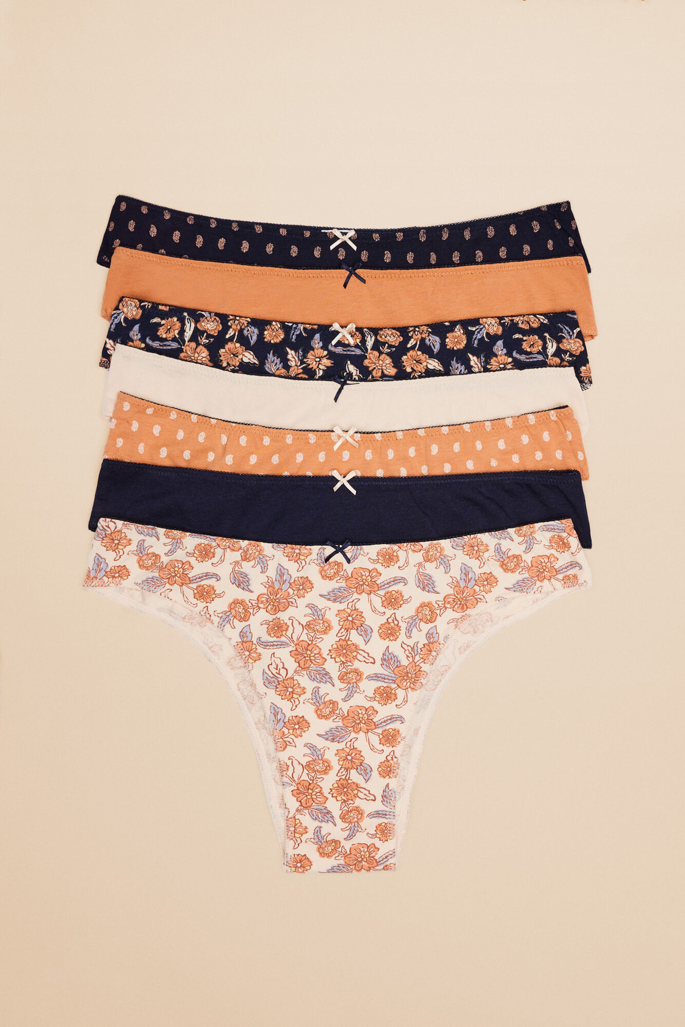 Pacote com 7 calcinhas brasileiras de algodão estilo boho
