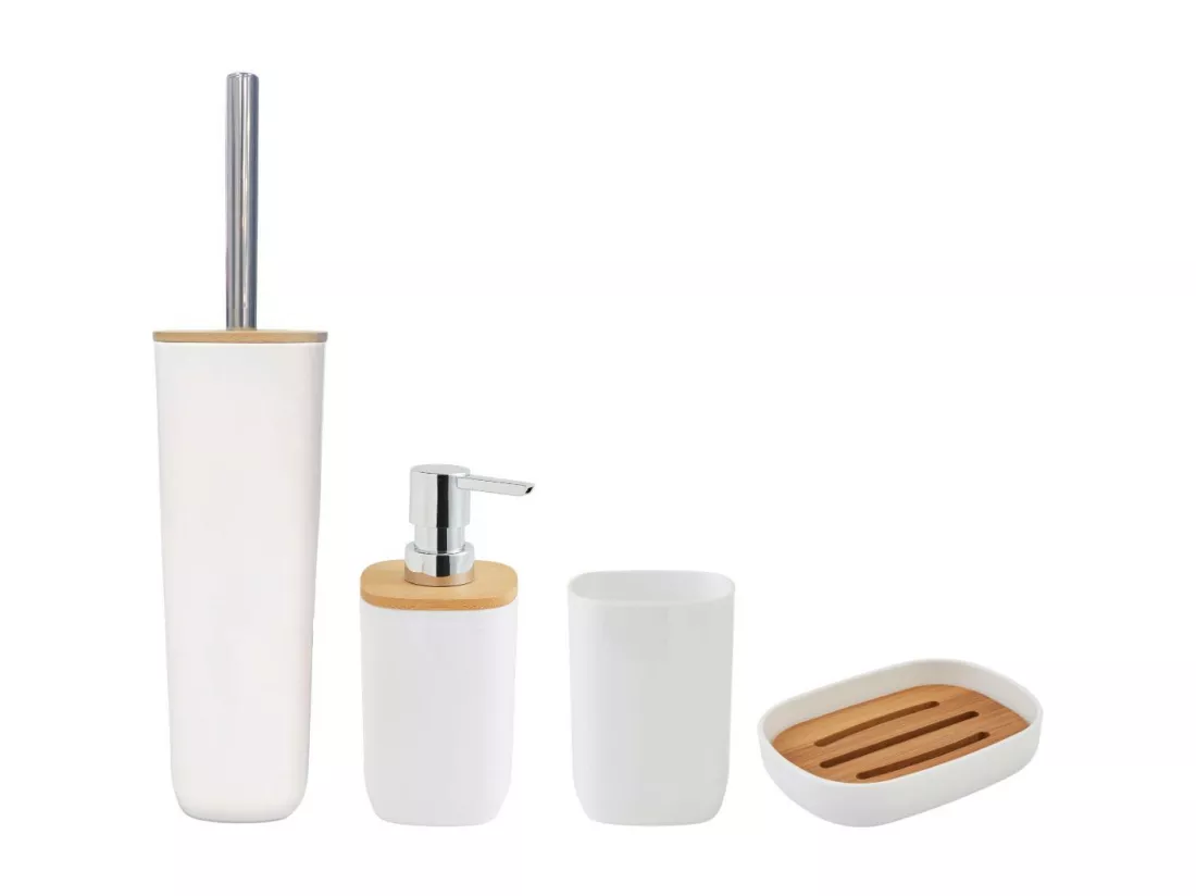 Set de salle de bain 4 pièces en bambou blanc