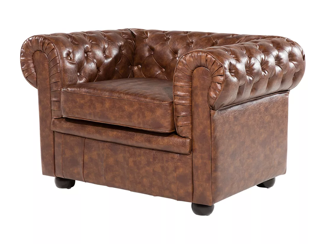 Fauteuil CHESTERFIELD Cuir PU Marron doré