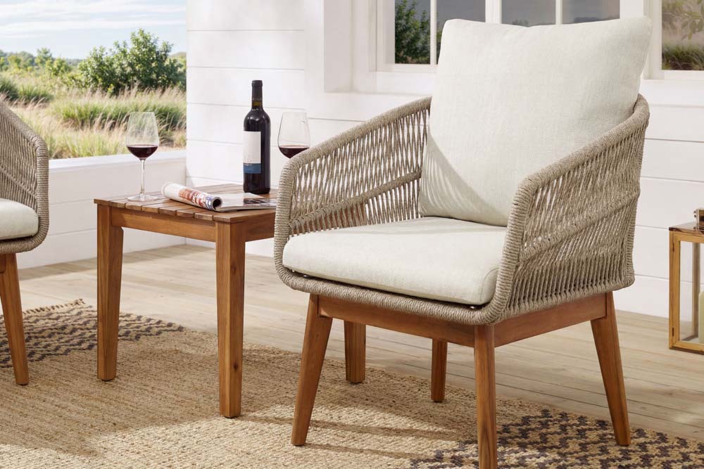 Outdoor Gartenlounge ROPE natur taupe Akazie 2er-Sitzgruppe inkl. Tisch und Kissen