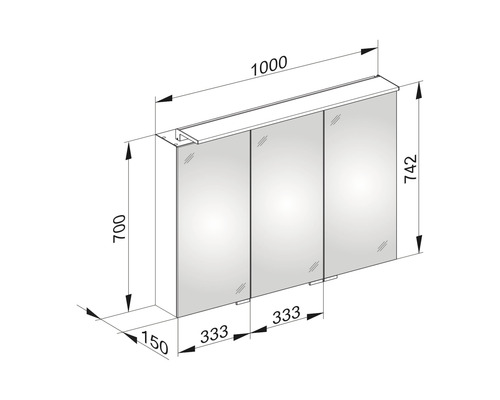 KEUCO Royal L1 spiegelkast, 100 x 15 x 74,2 cm, gespiegeld, 3-deurs, LED, IP 24, 1302