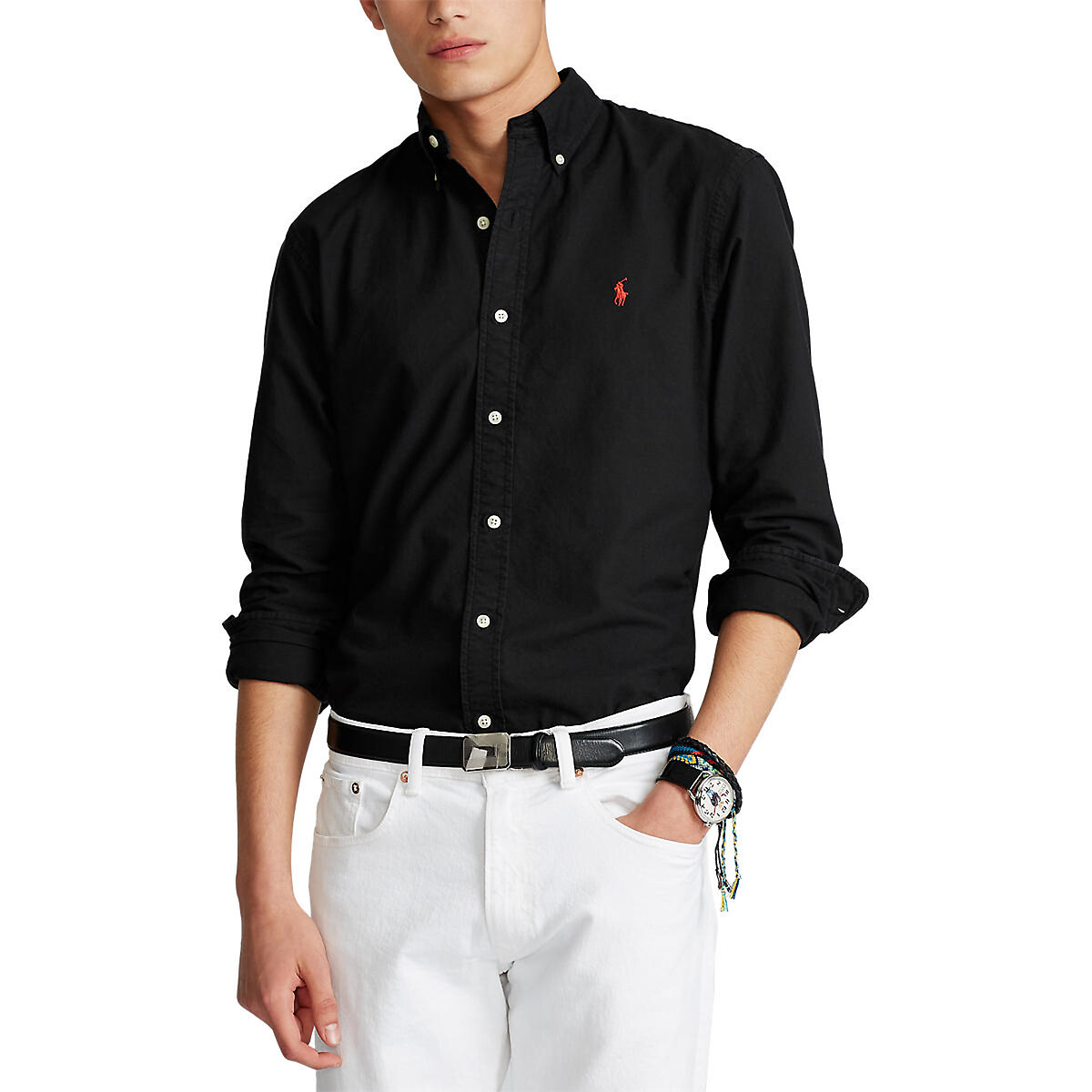 POLO RALPH LAUREN<br>Camisa Oxford elegante, tingida em peça