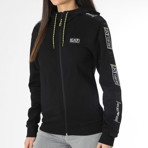 Sweat Capuche Zippé A Bandes Femme 3RPM09 Noir