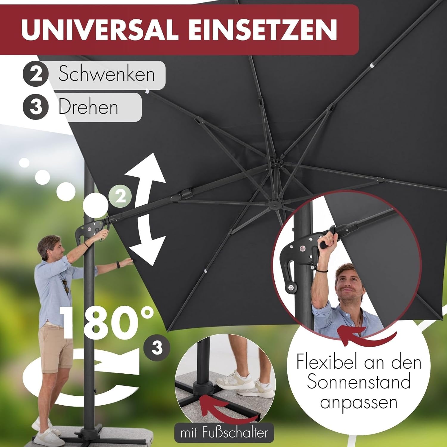 Doppler großer Pendelschirm Jack 400x300cm Natur I Sonnenschirm für Terrasse I Ampelschirm knickbar I Kurbelschirm UV-beständig aus Aluminium I Multifunktions-Pendelschirm