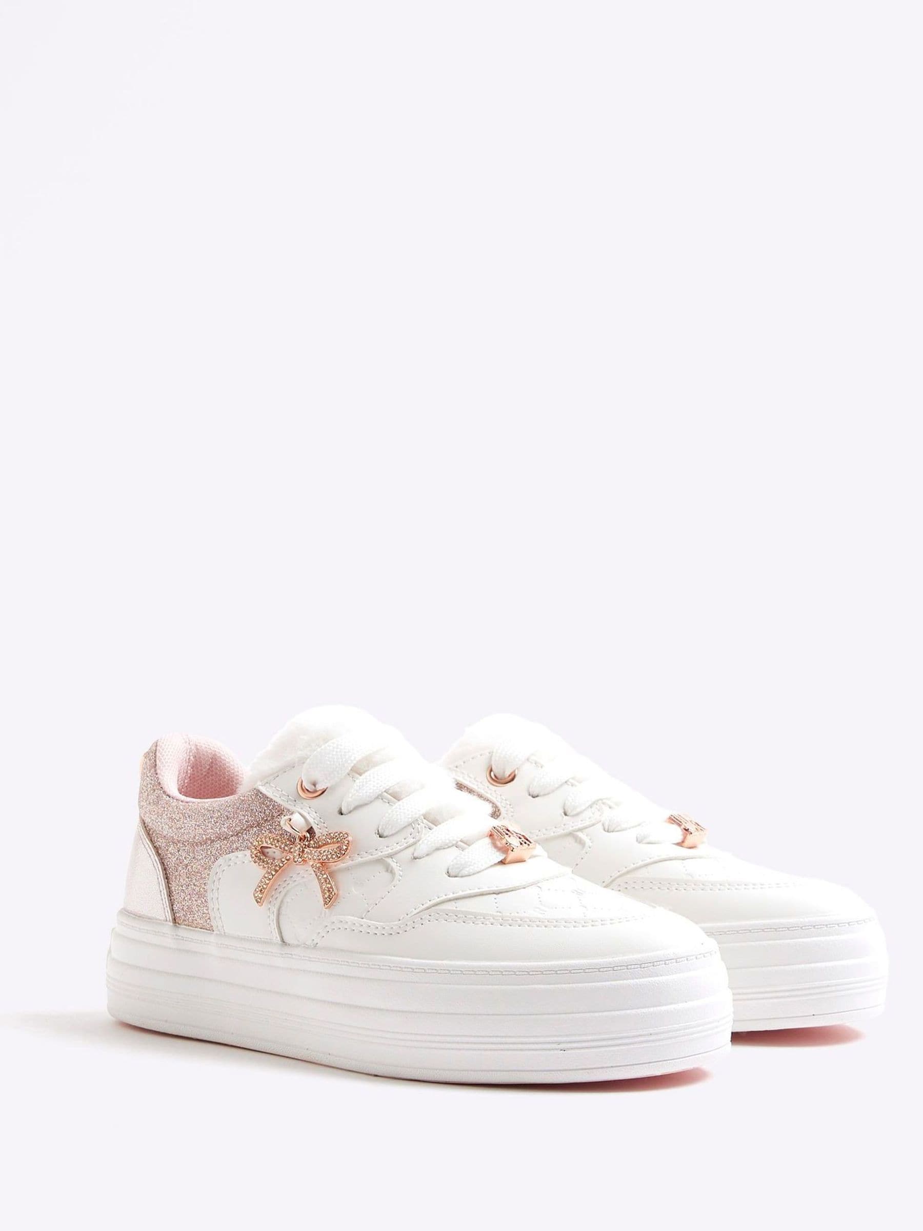 River Island Girls Fur Tongue Bow Charm Trainers