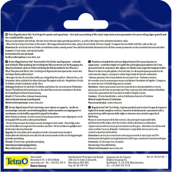 Bandelettes Tetra Test Algae Control 3in1 Anti-Algues