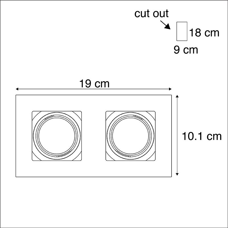 Rechthoekige inbouwspot van 2-lichts aluminium - Quere
