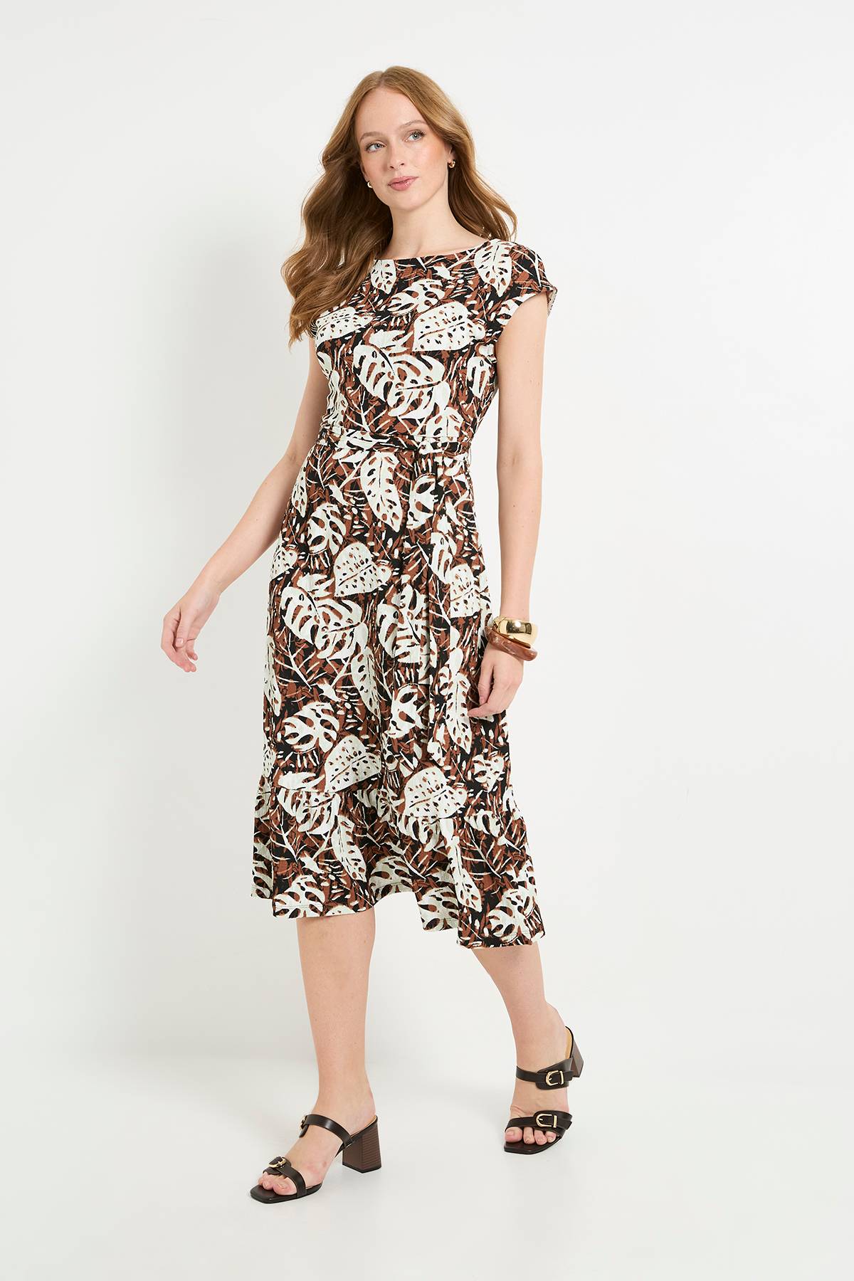 Wallis Robe Midi Ceinturée En Jersey Tropical