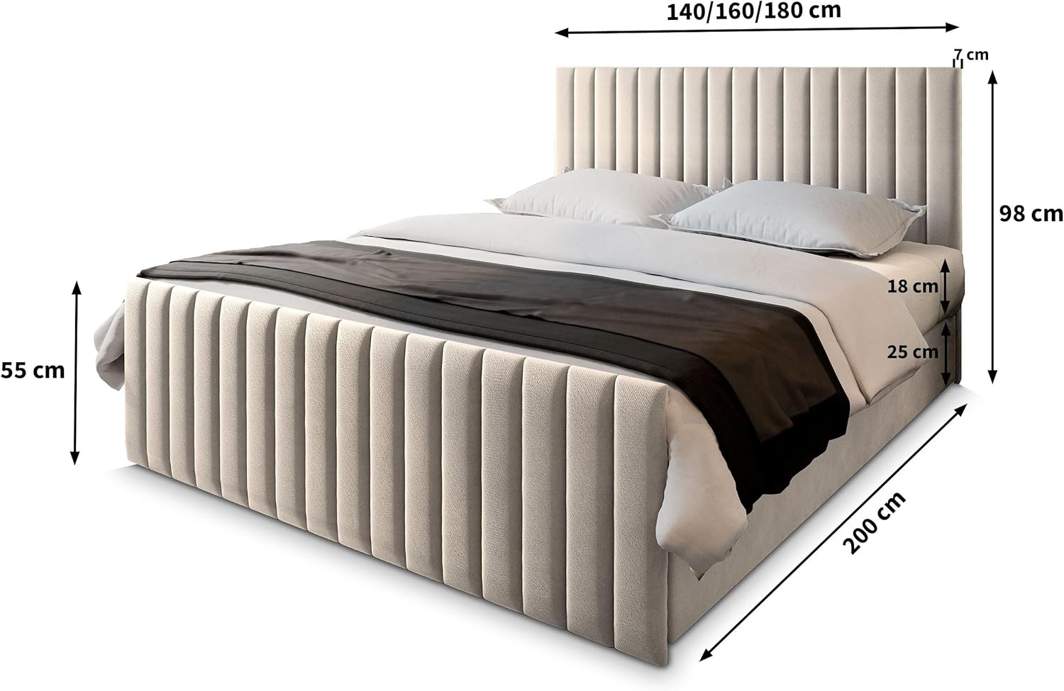 Masseno Boxspringbett Arion 160x200 cm Komplett-Set mit Matratze und Topper, Polsterbett mit Zwei Bettkästen -Blau, Kronos 09