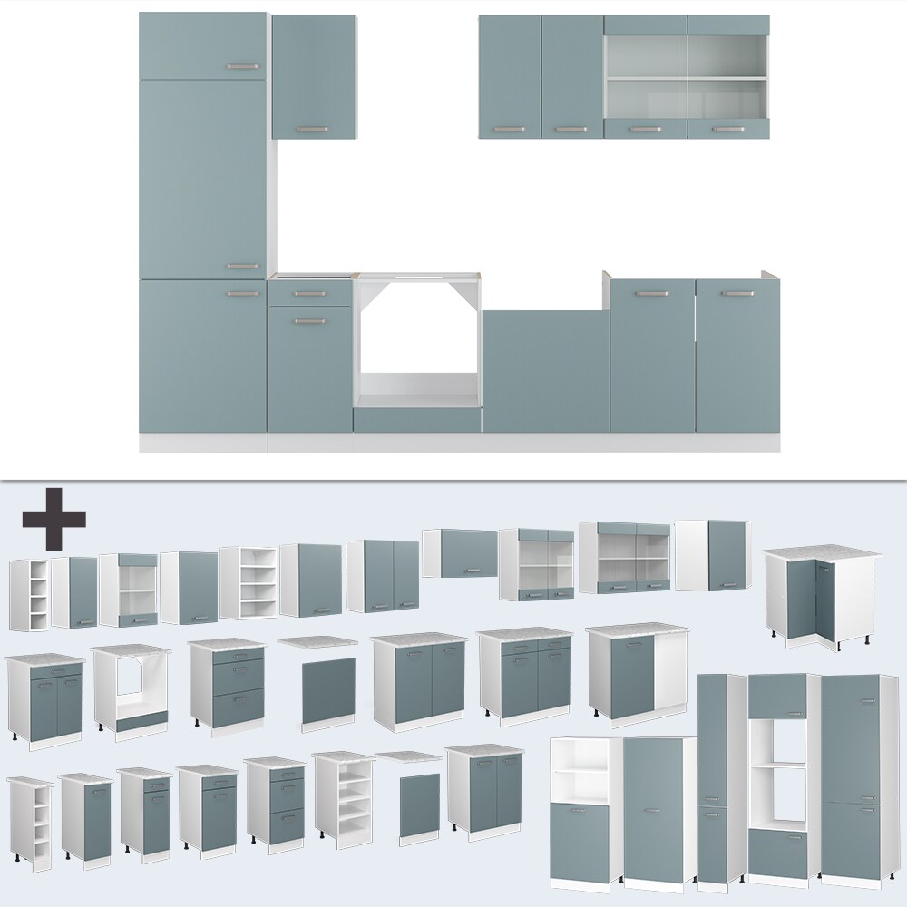 Vicco Küchenzeile R-Line Solid Weiß Blau Grau 300 cm modern Küchenschränke Küchenmöbel