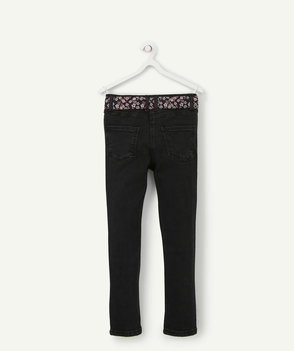 PANTALON FILLE SKINNY NOIR LESS WATER AVEC CEINTURE FLEURIE