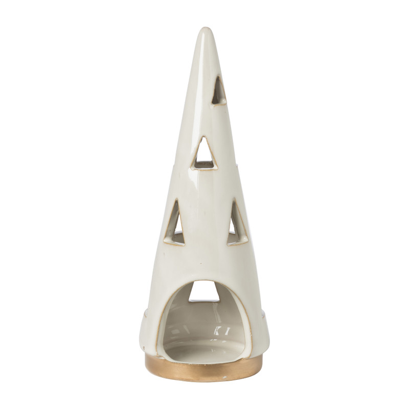 Theelichthouder kerstboom - beige - ø7x19 cm