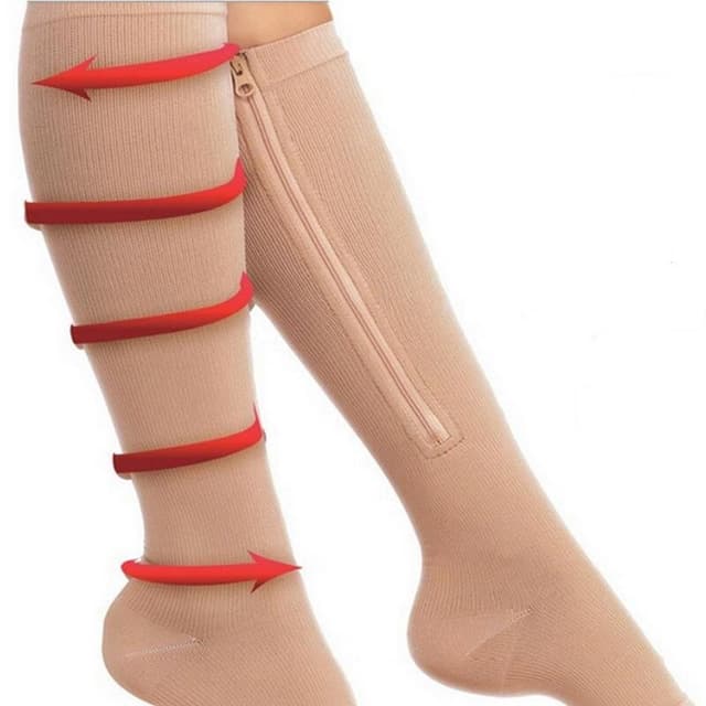Kompressionsstrømper med lynlås og åben tå i nylon/spandex beige str. S/M 1 par