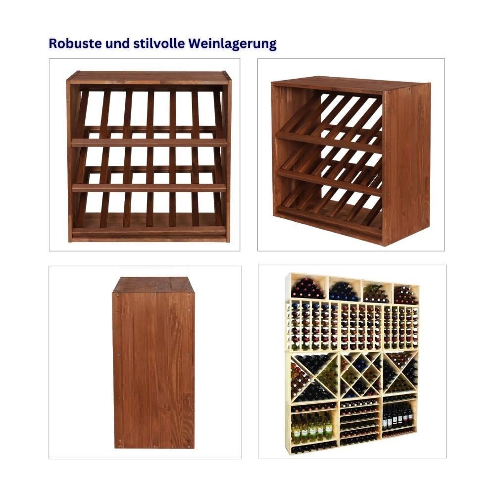 PROREGAL Modulair Wijnrek Vincellar Mod HxBxD 60 x 60 x 30 cm Schuine Module Voor 18 Flessen Massief Dennenhout Bruin Geolied