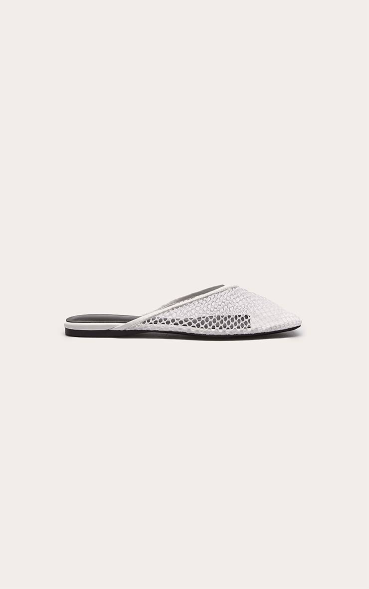 Blanc Ballerines Mules À Découpe En V En Résille