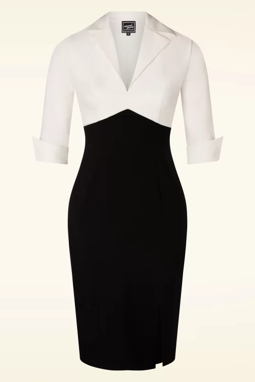 Glamour Bunny Business Babe Dianne Two Toned pencil jurk in zwart en wit