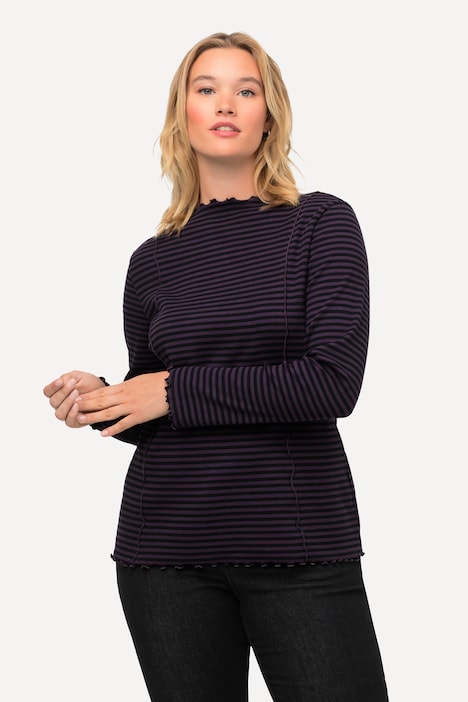 Shirt, Ringel, Ziernähte, Stehkragen, Langarm