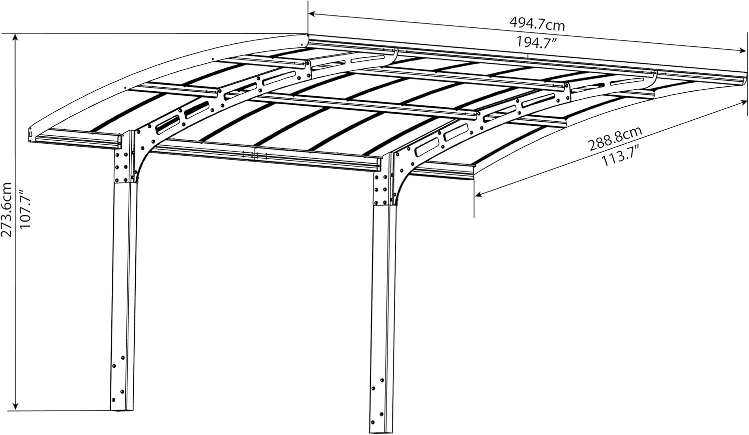 Canopia by Palram Carport Bausatz Arizona Breeze 5000 495 x 289 cm Einzelcarport Polycarbonat in Grau für PKW aus rostfreiem Aluminium