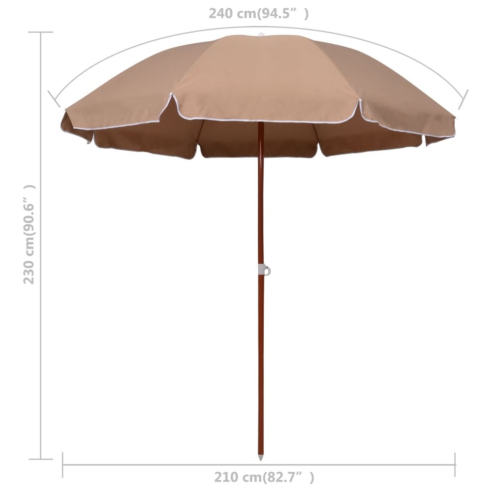 Parasol d'extérieur avec mât en acier 240 cm taupe