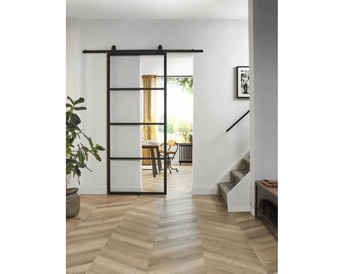 Intersteel Cubo Basic -Top schuifdeur complete set, zwart met gehard veiligheidsglas, 98x215 cm, inclusief deurblad, Basic Top schuifdeurbeslag en krukset