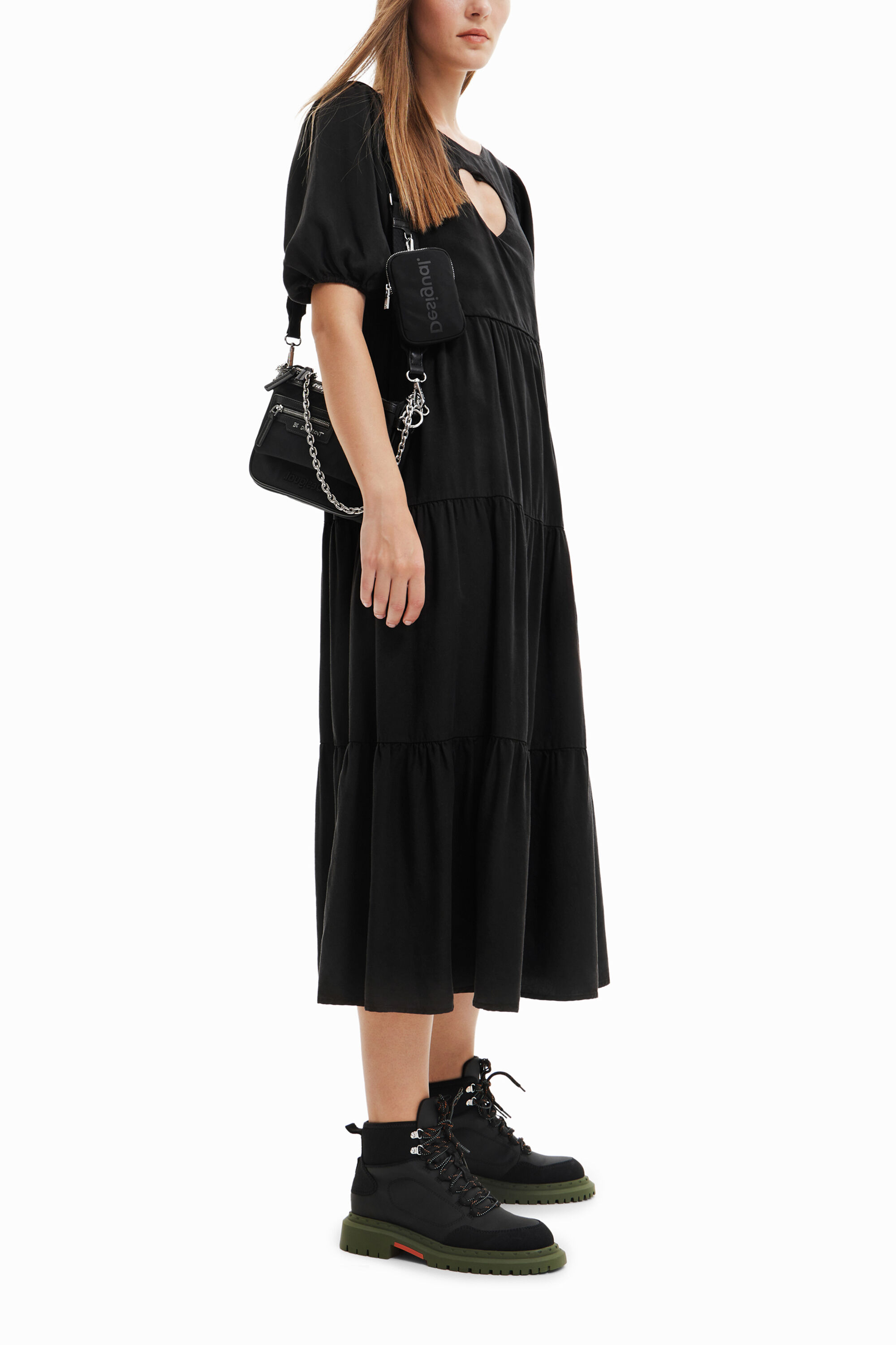 Vestido midi com estampa de coração