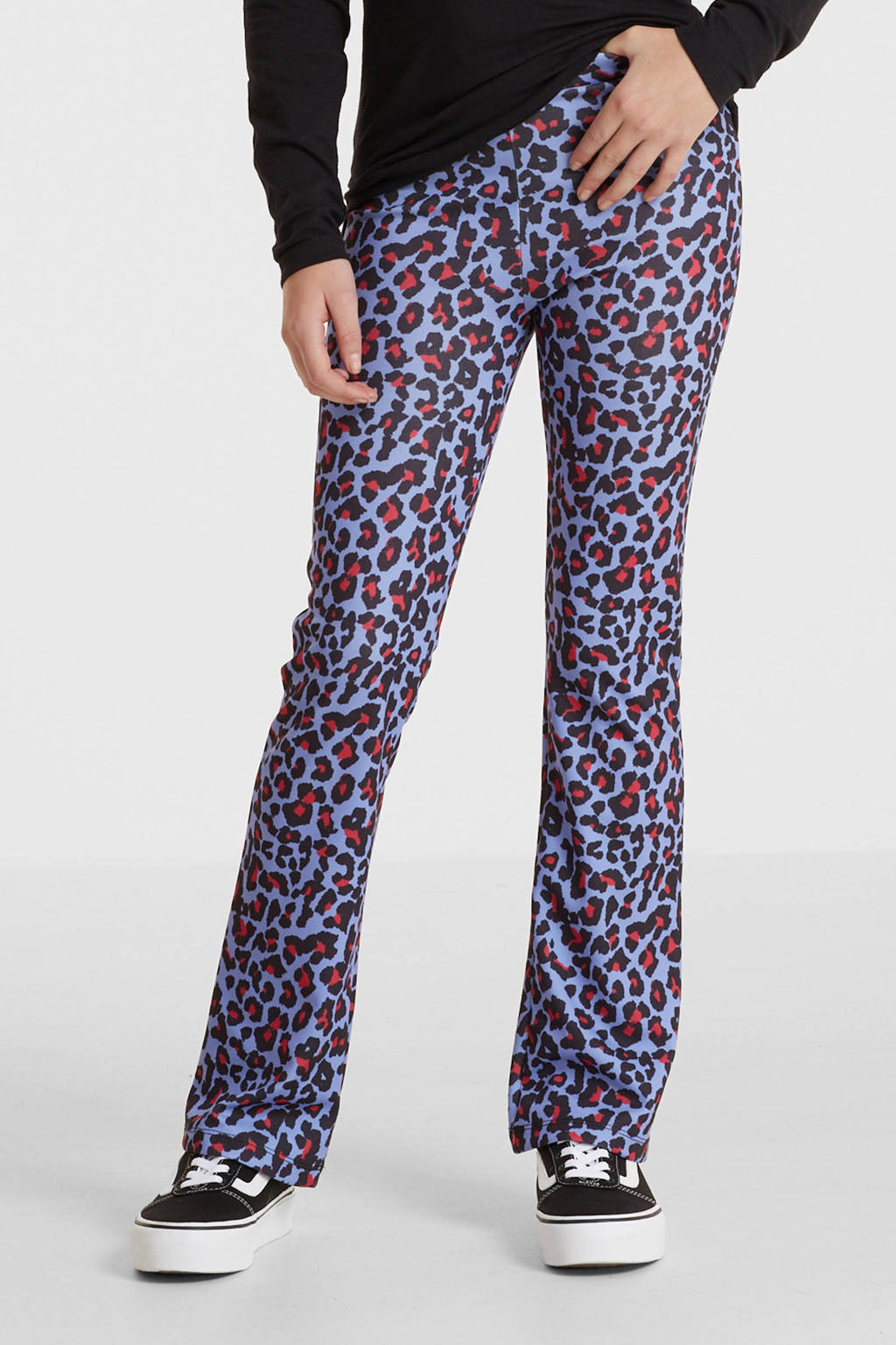 anytime flared broek met panterprint lila