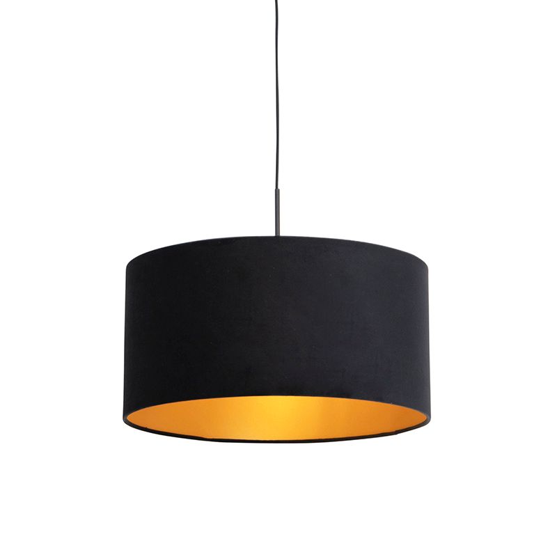 Hanglamp met velours kap zwart met goud 50 cm - Combi
