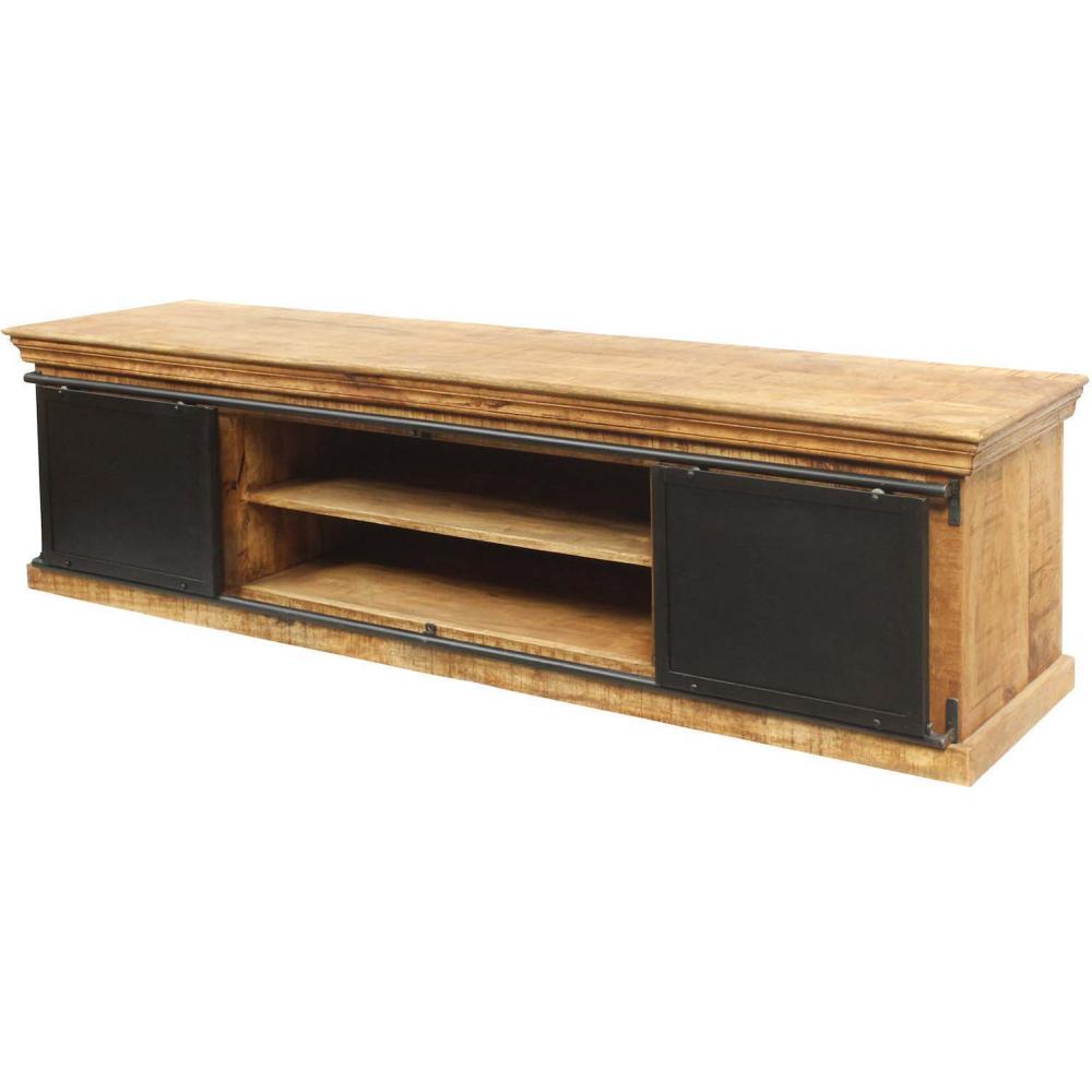 Meuble tv en bois de manguier portes coulissantes en fer