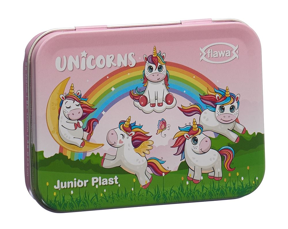FLAWA Junior Plast Strips<br>20 Stück, Box, Unicorns Tin Box