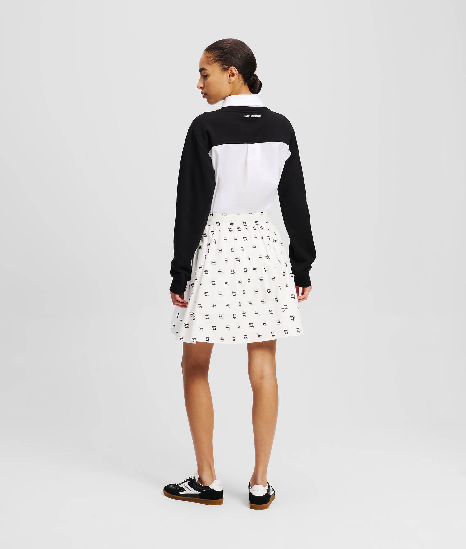 JUPE À IMPRESSION IKON INTÉGRALE - All Over Dot Print Blanc-Noir