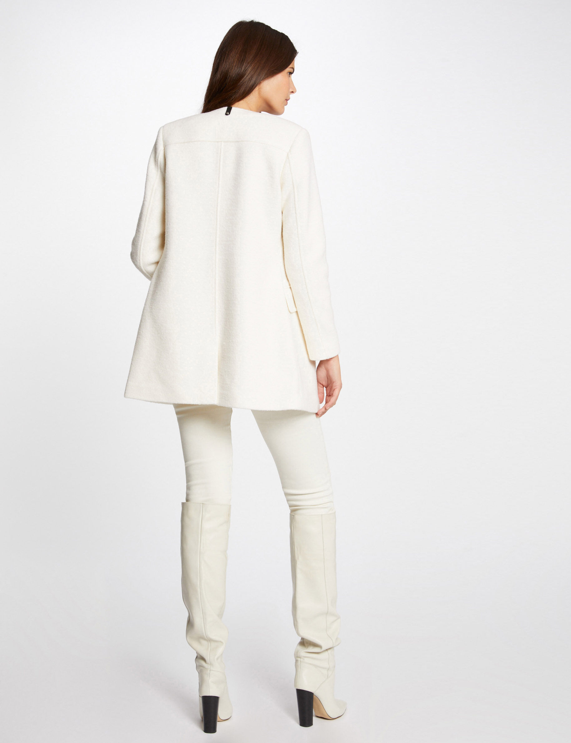 Manteau droit boutonné ivoire femme - ivoire