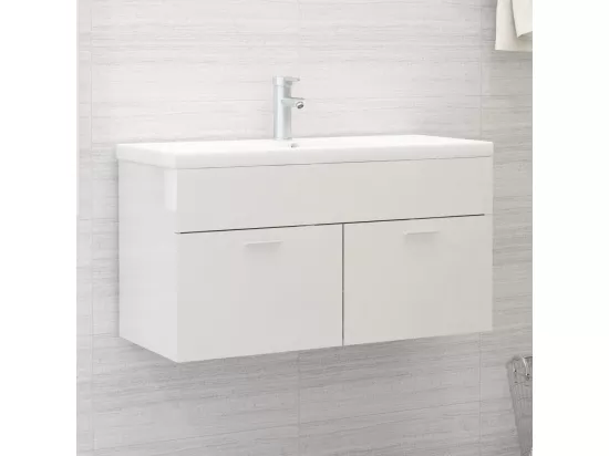 Armoire d'évier avec lavabo intégré Blanc brillant