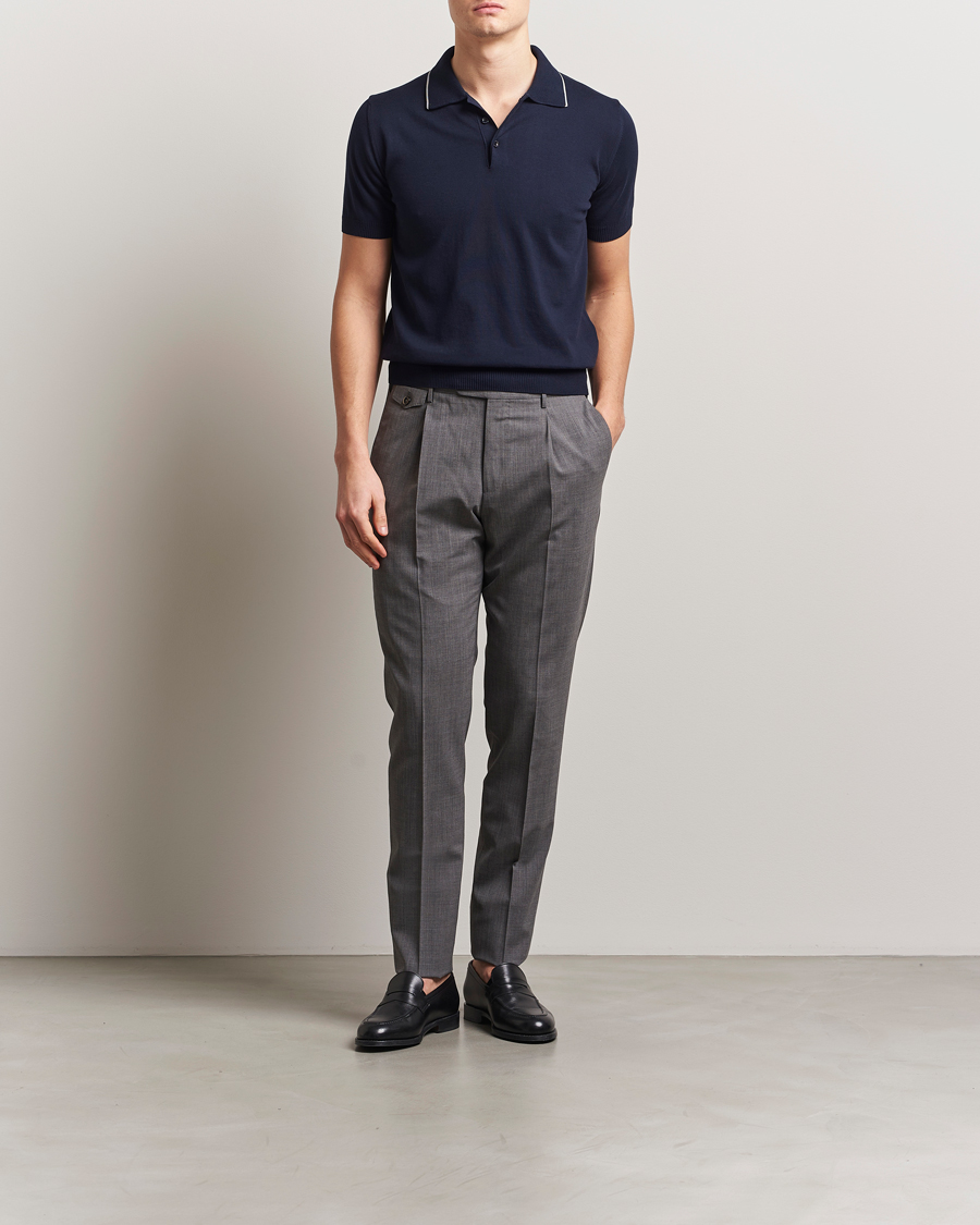 Canali Contrast Short Sleeve Polo Navy