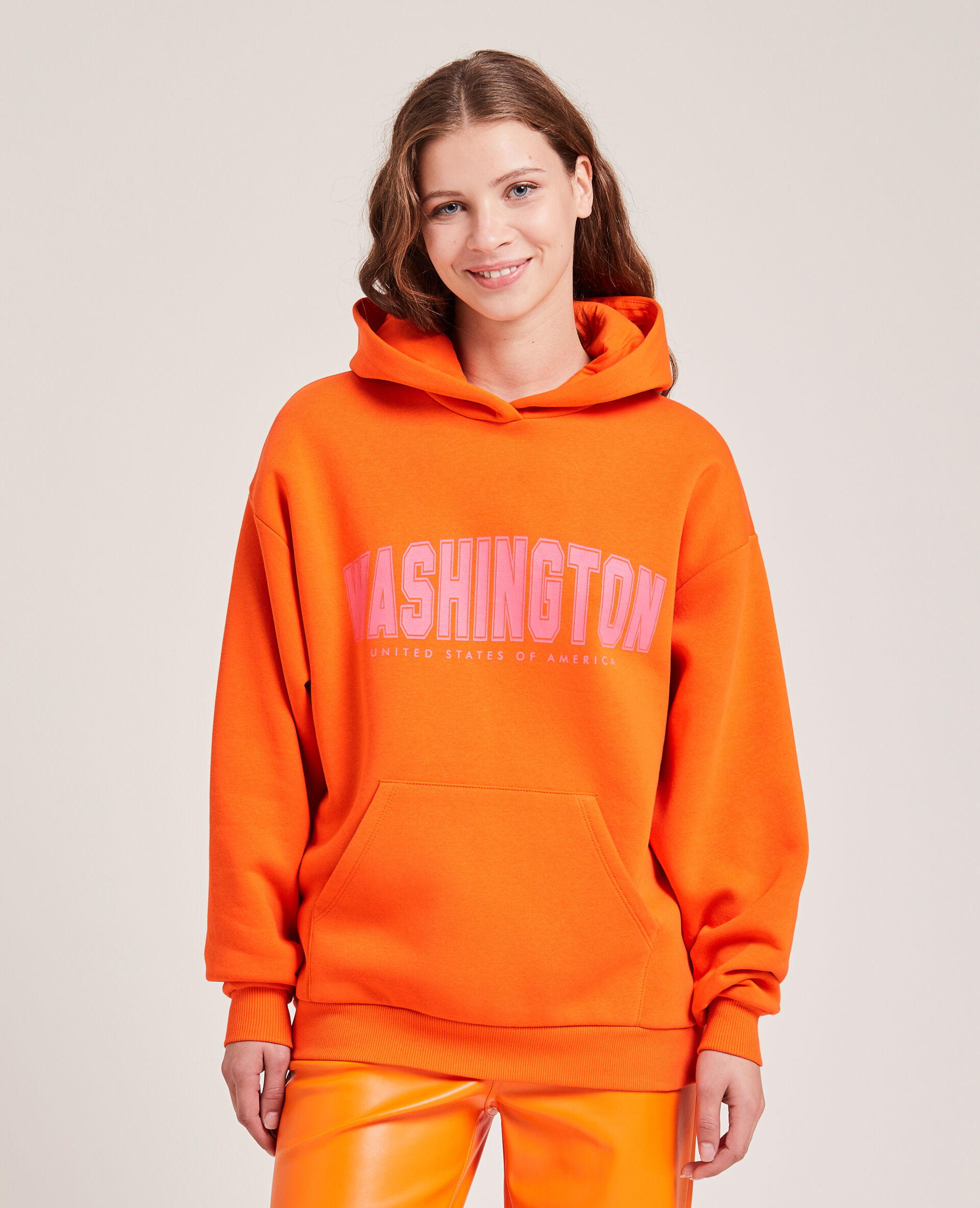 Sweat capuche avec flocage - Orange