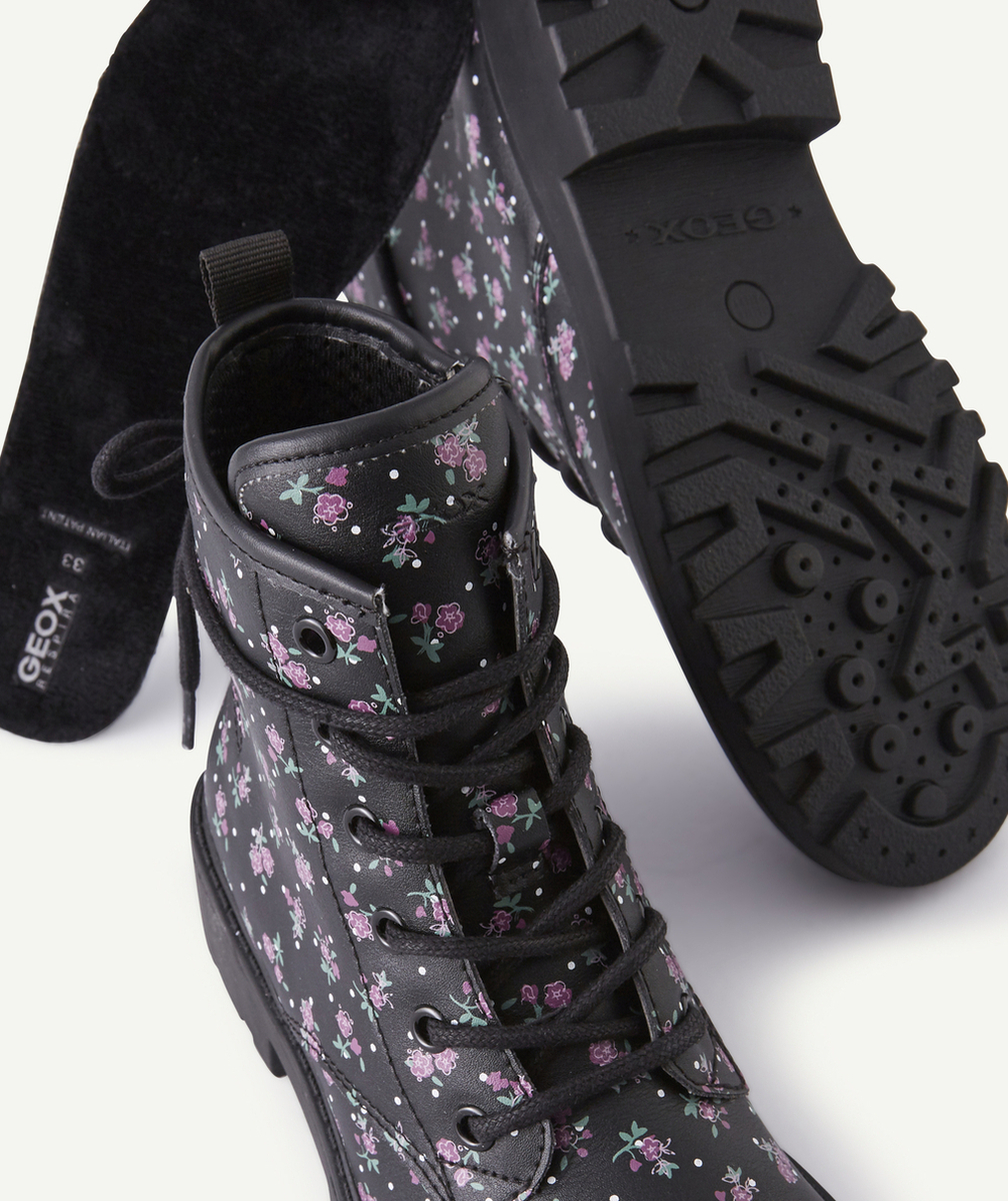GEOXLA BOTTINE NOIRE MOTIF FLEURI FILLE