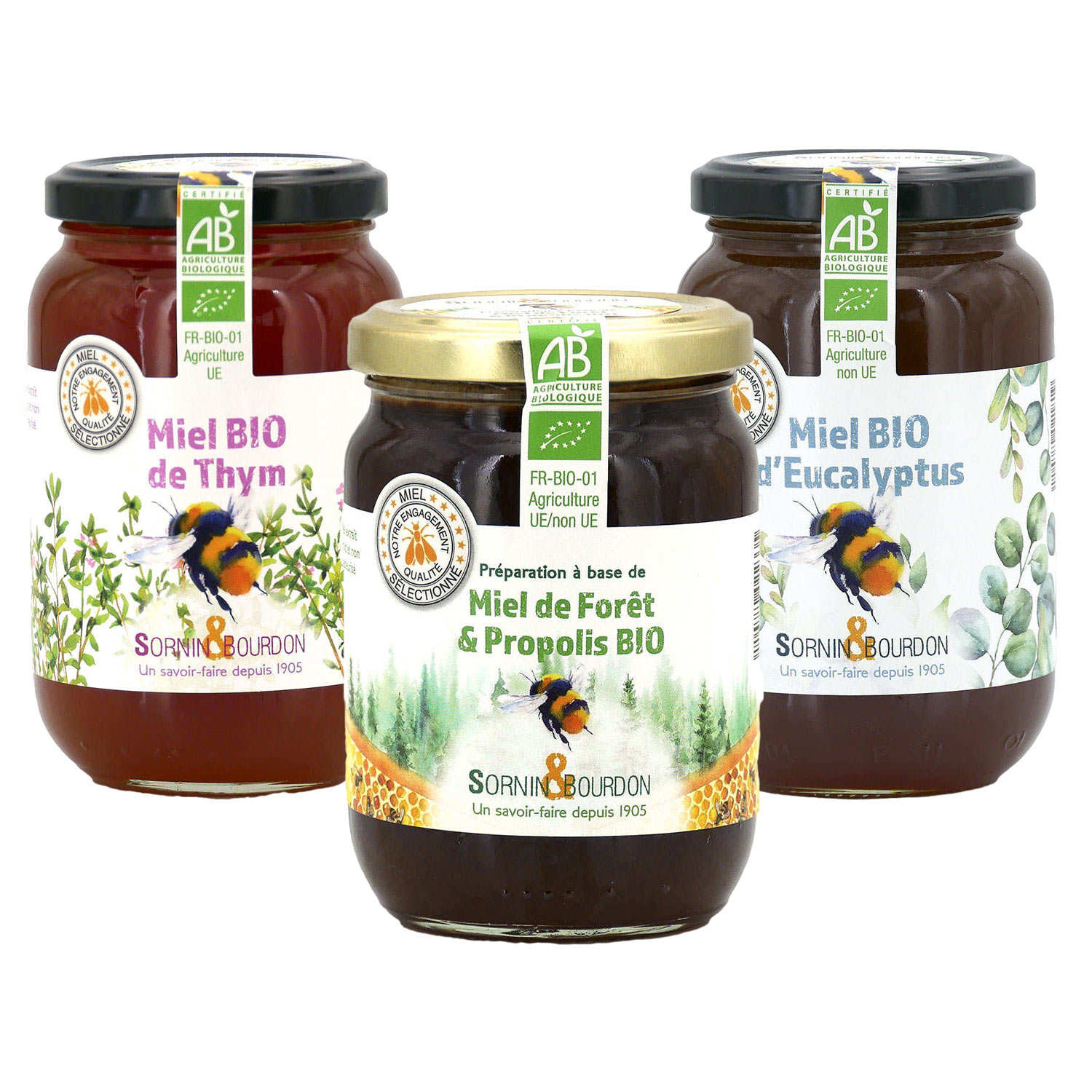 Assortiment de 3 miels bio et apaisants