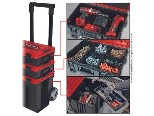 Einhell E-Case Tower, Sort, Rød, Polypropylen (PP), Varmeresistent, Splash resistant, 415 x 273 x 320 mm, 1,01 kg, 450 mm