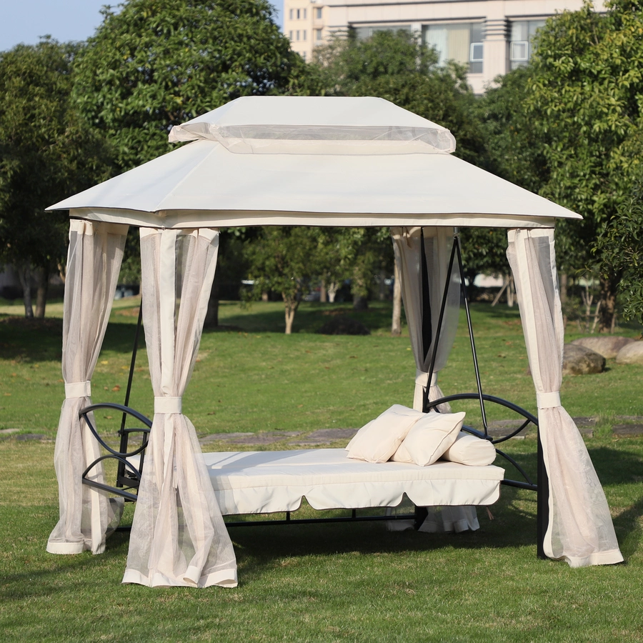 Outsunny Hollywoodschaukel mit Seitenwänden beige, schwarz