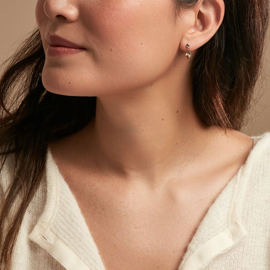 Boucles D'oreilles Pendantes Azteque Plaqué Or Jaune Oxyde Zirconium