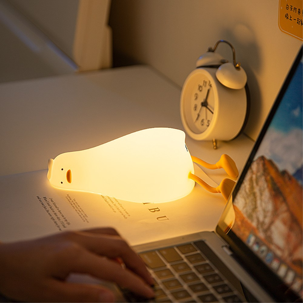 USB Silikon Ente Kinder Nachtlicht LED Lampe mit Touch Funktion - Weiss