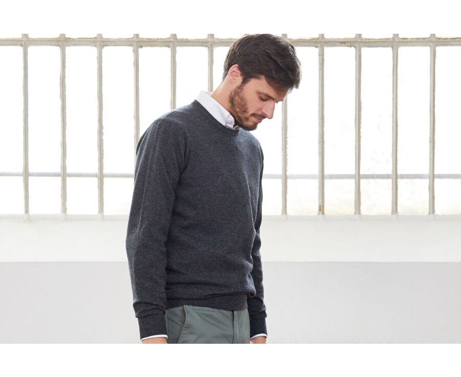 Pull laine homme col rond Gris Anthracite Chiné - CONAN