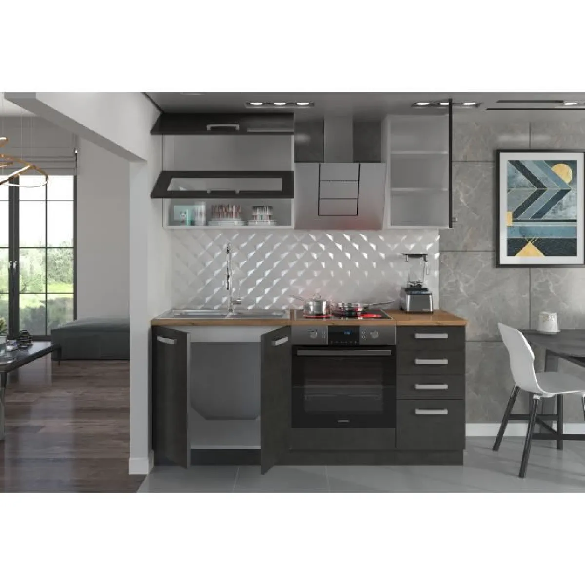 CStore LASSEN Cuisine Complète 180 cm - Gris Matera