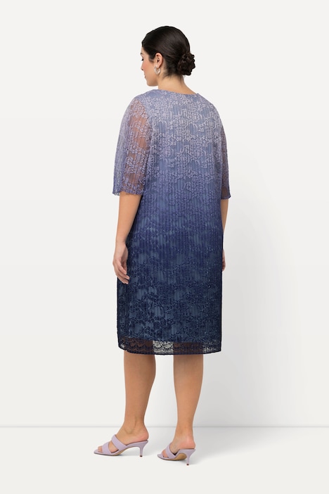Midikleid, plissierte Spitze, V-Ausschnitt, Halbarm