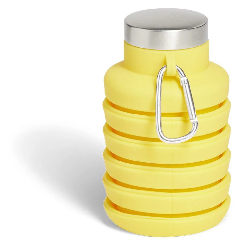 Gourde pliable silicone jaune avec mousqueton 200/480ml