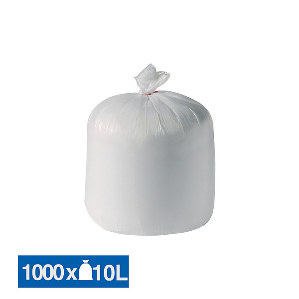 Sacs poubelle déchets légers 1er prix blancs 10 L, lot de 1000
