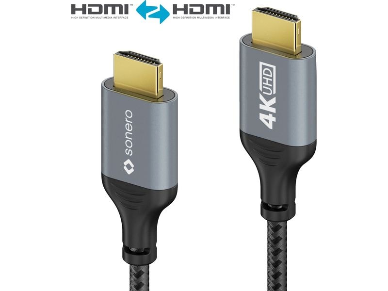 sonero Kabel HDMI - HDMI, 2 m HDMI auf HDMI Kabel - 4K60 - grau/schwarz - 2.00m