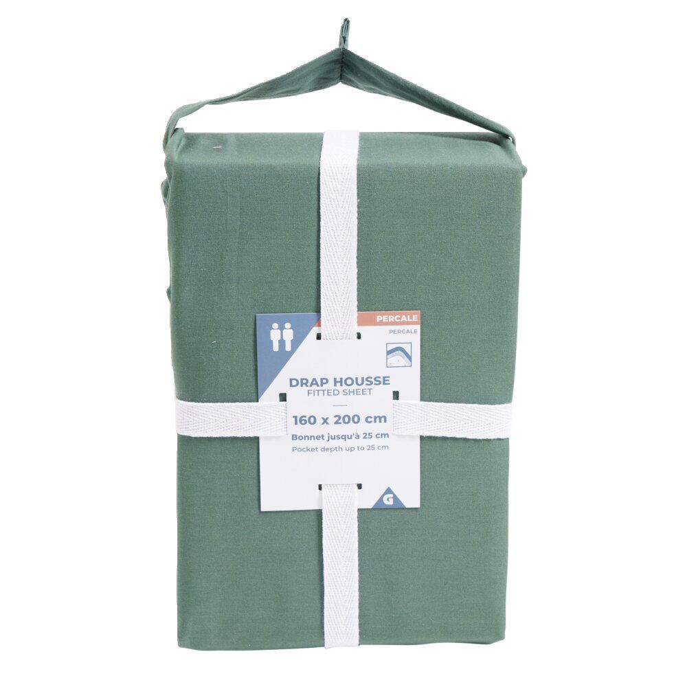 Drap housse 160x200cm 100% coton percale vert