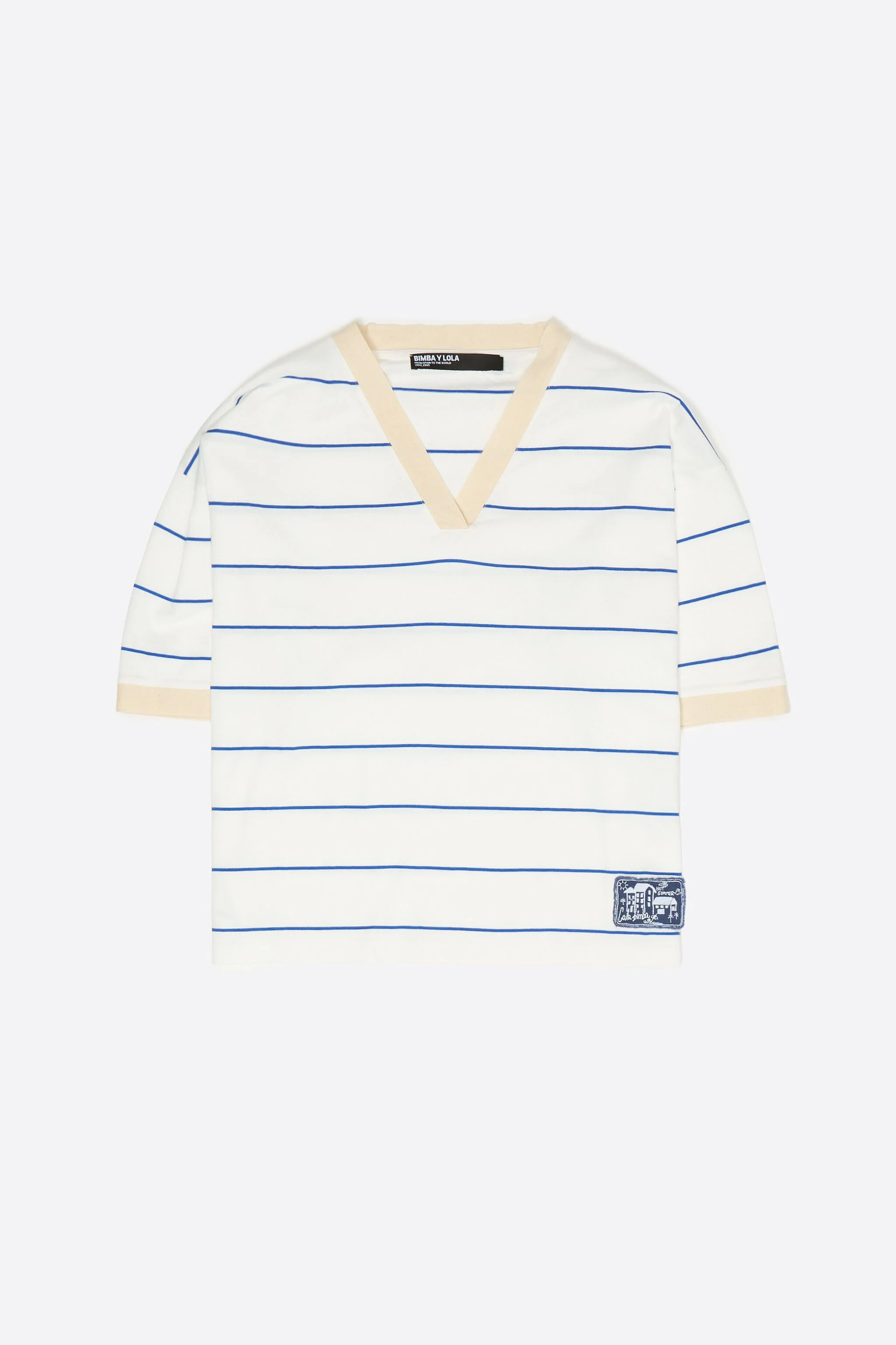 Camiseta branca listrada de algodão com alças finas