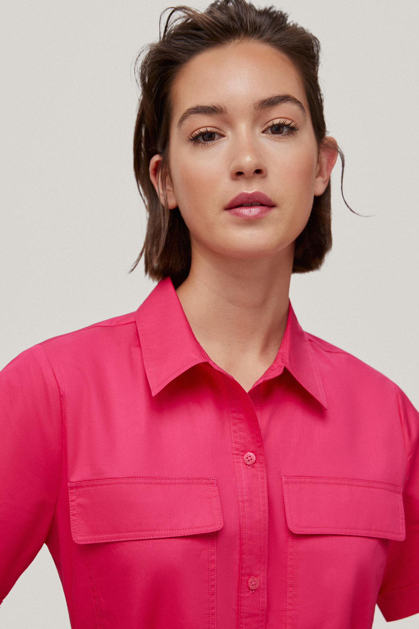Vestido camisa de popeline - Rosa